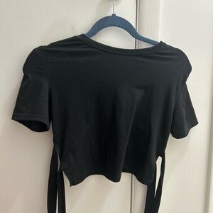 SHEIN Black Crop T-Shirt with Cut Out Tie Front